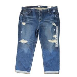NWT Old Navy Women Jeans Size 18 Cropped Boyfriend Cuffed Distressed Ripped